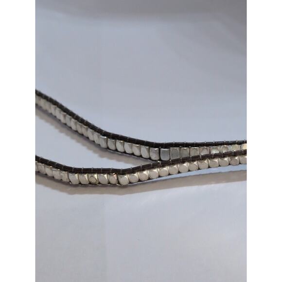 STELLA & Dot Silver Tone nugget Brown Leather Wrap Bracelet 14" - Picture 3 of 6